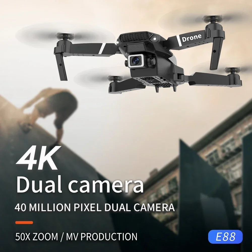 Drone KBDFA E88 Pro con Cámara 4K – Drone Plegable WiFi FPV, Gran Angular, Altura Estable y Control Remoto RC