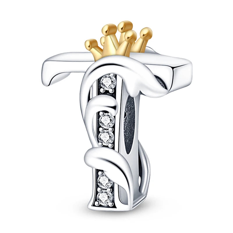 Charm letras alfabeto inglés de plata 925 – Colgante inicial A-Z para pulsera tipo Pandora, joyería DIY personalizada