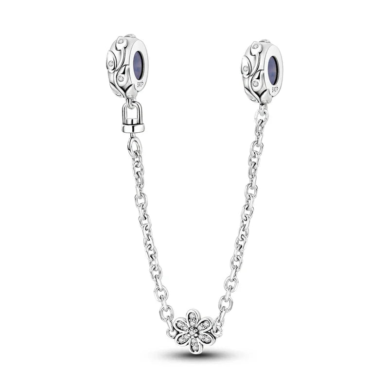 Charm de seguridad en plata 925 – Serie copo de nieve, luna, estrella, corazón y moño para pulseras tipo Pandora