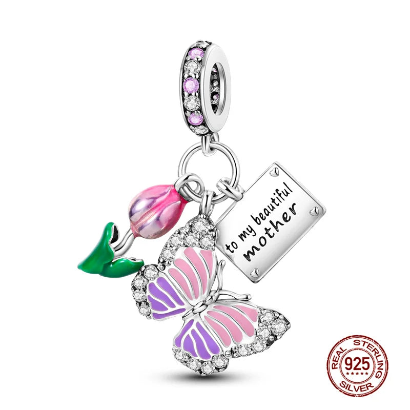 Charm Mariposa de Plata 925 | Dije para Pulsera o Collar 3mm Mujer Joyería Fina
