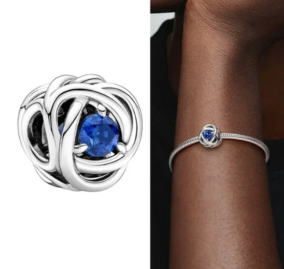 Charm Corazón con Piedras de Nacimiento en Plata 925 – Abalorios Eternity para Pulseras Originales Mujer