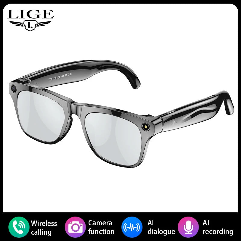 LIGE Gafas inteligentes con cámara AI – Lentes HD para fotos, video, traducción en tiempo real, reconocimiento de objetos, llamadas y música Bluetooth