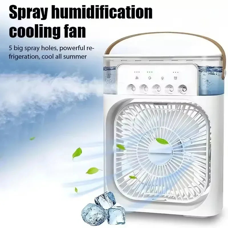 3 en 1 Mini Aire Acondicionado Portátil ❄️ Ventilador + Humidificador + Luz Nocturna | Enfriador de Escritorio USB Recargable