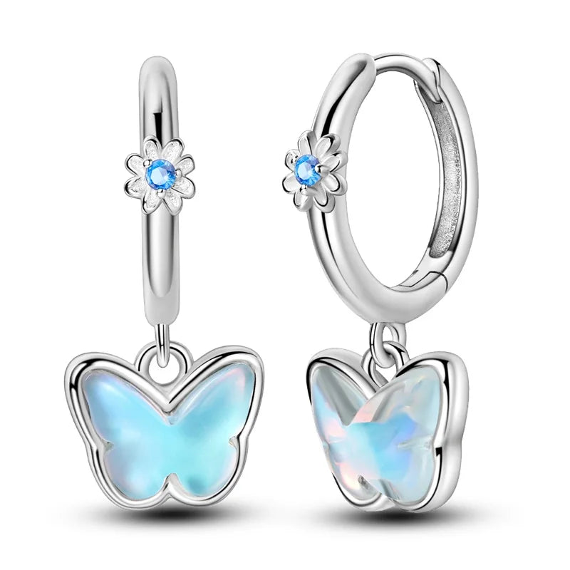 Aretes Primavera Plata 925 | Abeja, Flor y Mariposa | Aros Dobles Mujer