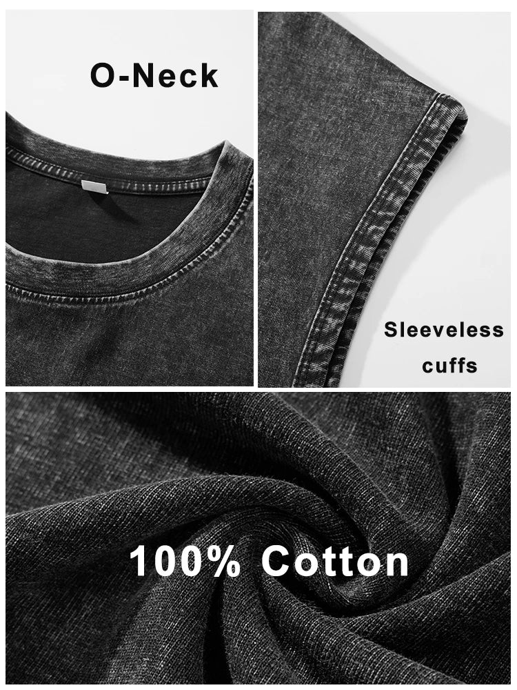 Tank Top de Algodón Lavado para Hombre – Camiseta Sin Mangas de Gym y Fitness, Workout, Running, Playa, Corte Loose, Verano