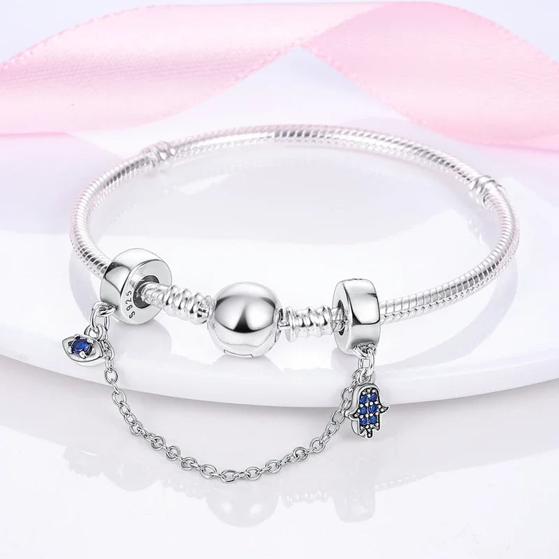 Charm de seguridad en plata 925 – Serie copo de nieve, luna, estrella, corazón y moño para pulseras tipo Pandora