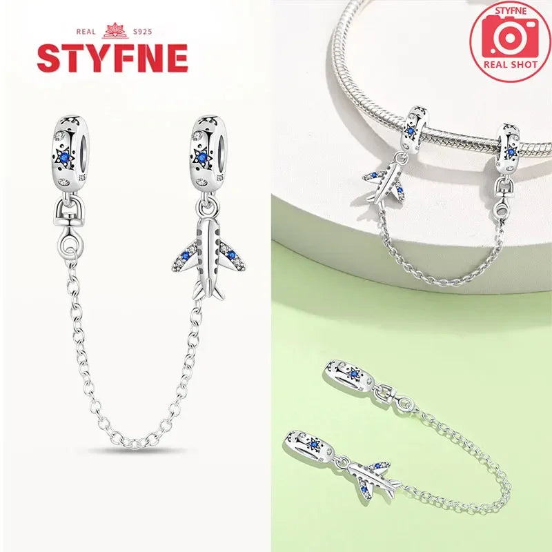 Charm Gato con Corazón de Plata 925 | Cadena de Seguridad para Pulseras Pandora Mujer