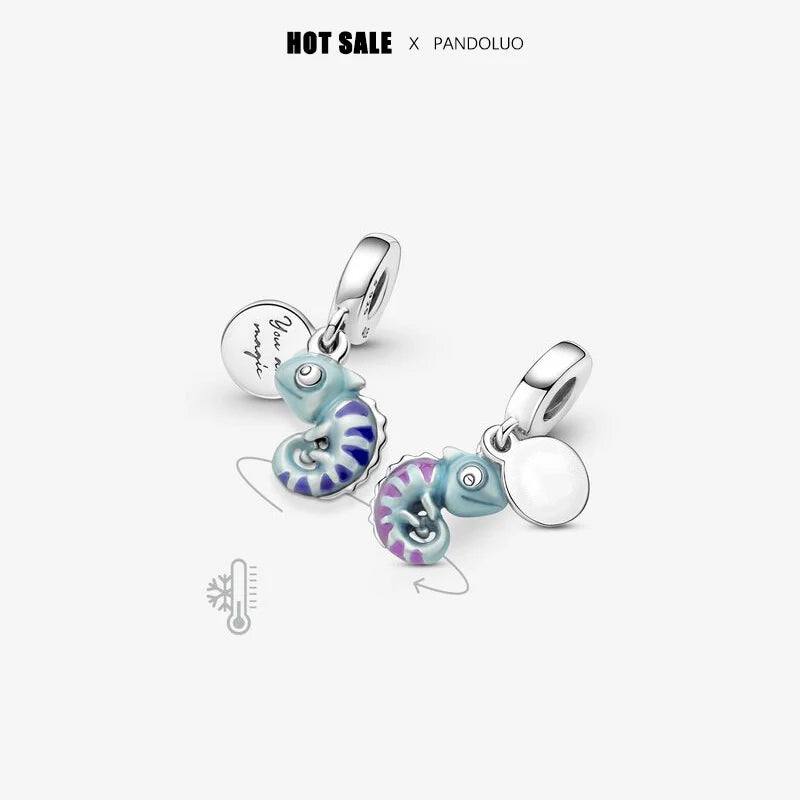 Charm camaleón y luciérnaga que brilla en la oscuridad – Plata 925 para pulsera tipo Pandora, joyería DIY única