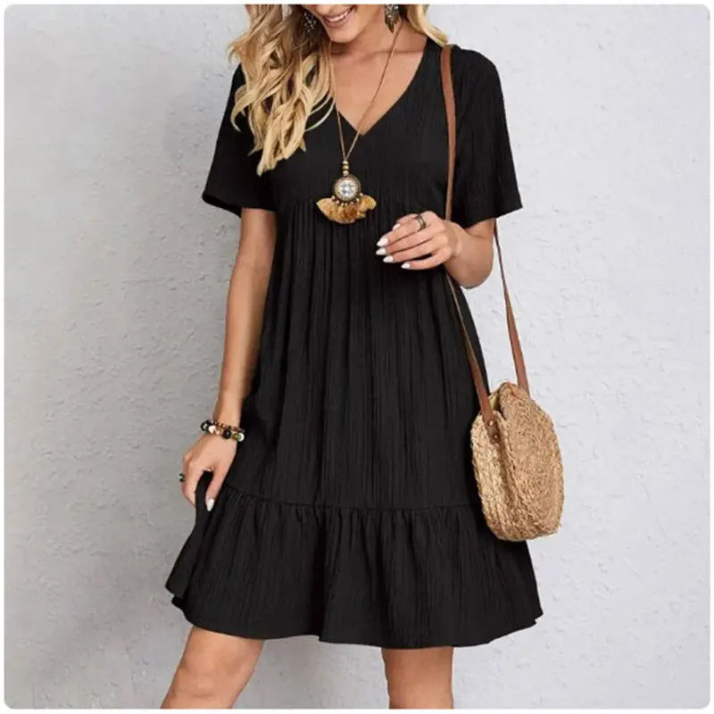 Vestido Peplum Mujer Verano | Vestido V-Cuello Manga Corta con Volantes Casual Primavera