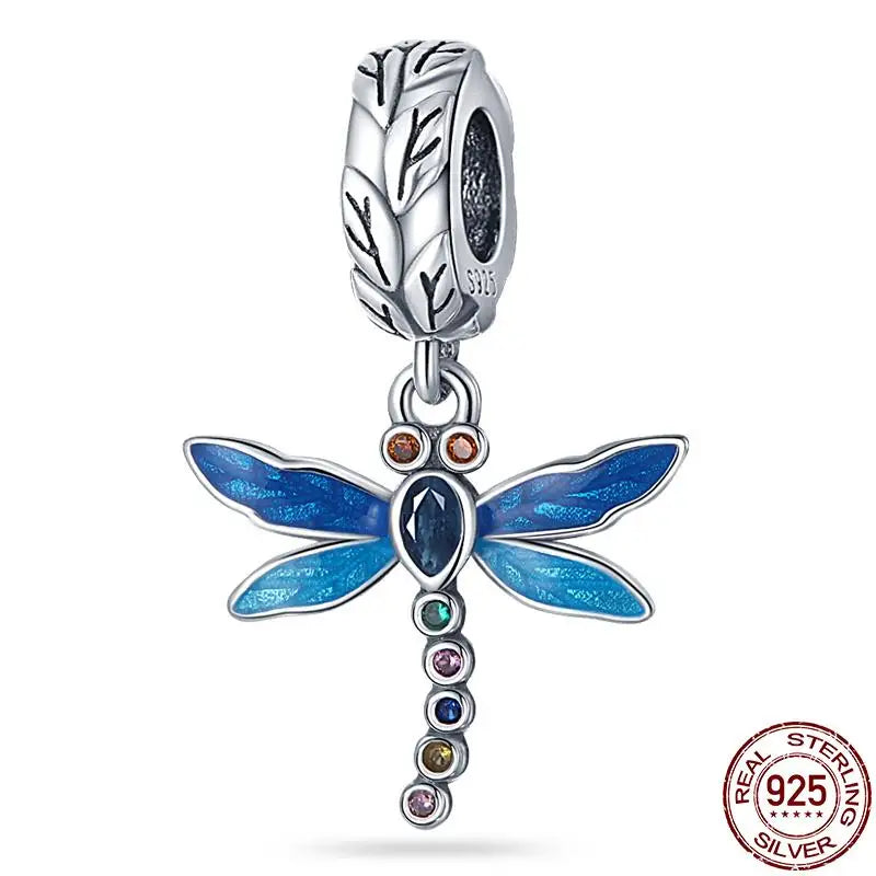 Charm camaleón y luciérnaga en plata 925 – Dije animal brillante, compatible Pandora, pulsera y collar mujer