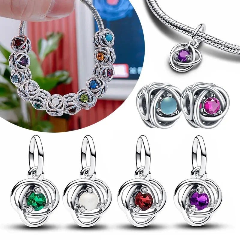Charm Corazón con Piedras de Nacimiento en Plata 925 – Abalorios Eternity para Pulseras Originales Mujer