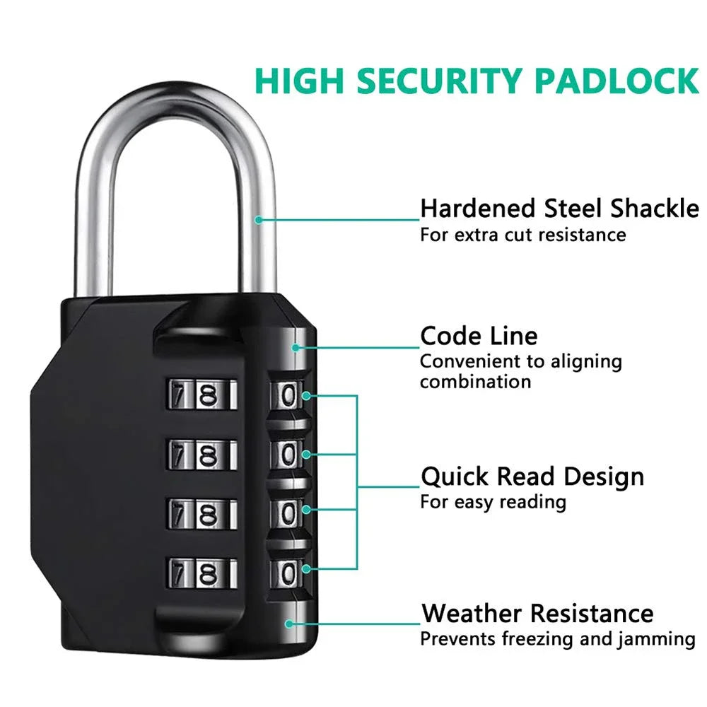 Candado de Combinación 4 Dígitos 🔒 Resettable Antirrobo, Impermeable y Resistente – Candado de Seguridad para Gimnasio, Taquillas, Puertas y Exterior