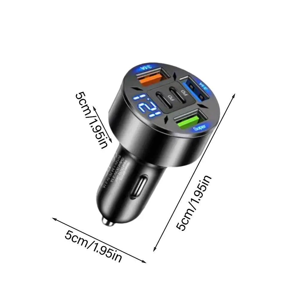 Cargador de Auto 250W 5 Puertos USB C PD QC3.0 – Carga Rápida para iPhone y Smartphones