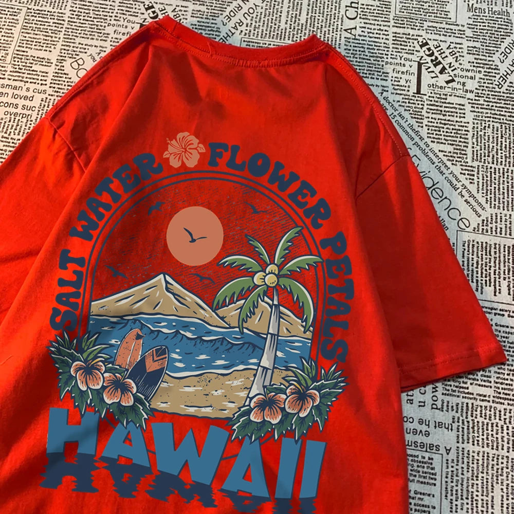 Camiseta Hawaiana Oversize Hombre Mujer | T-shirt Unisex Algodón Estilo Hip Hop Casual con Flores Tropicales Pareja