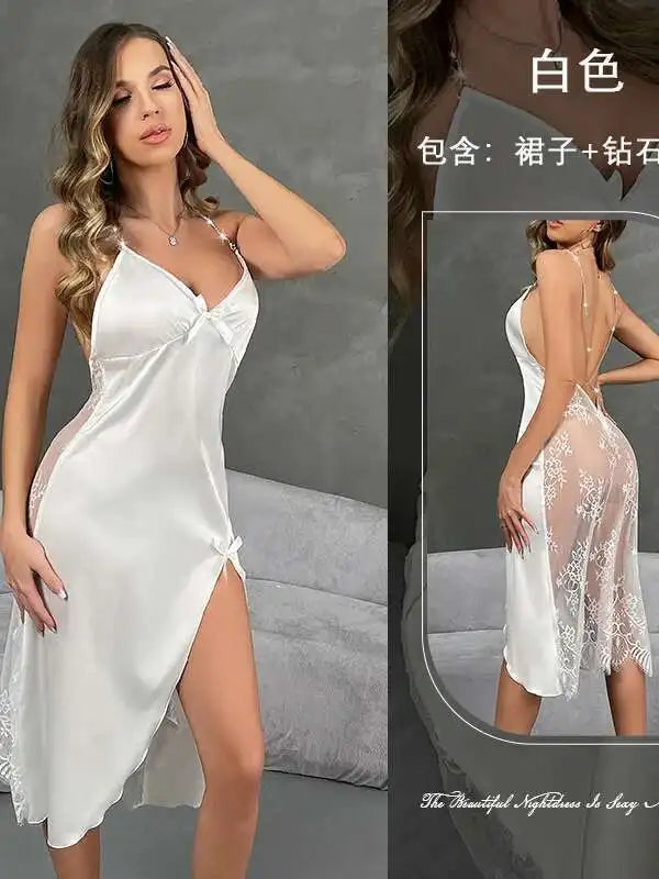 Camisón Largo Satén Mujer | Pijama Sexy Elegante Verano Ropa de Dormir