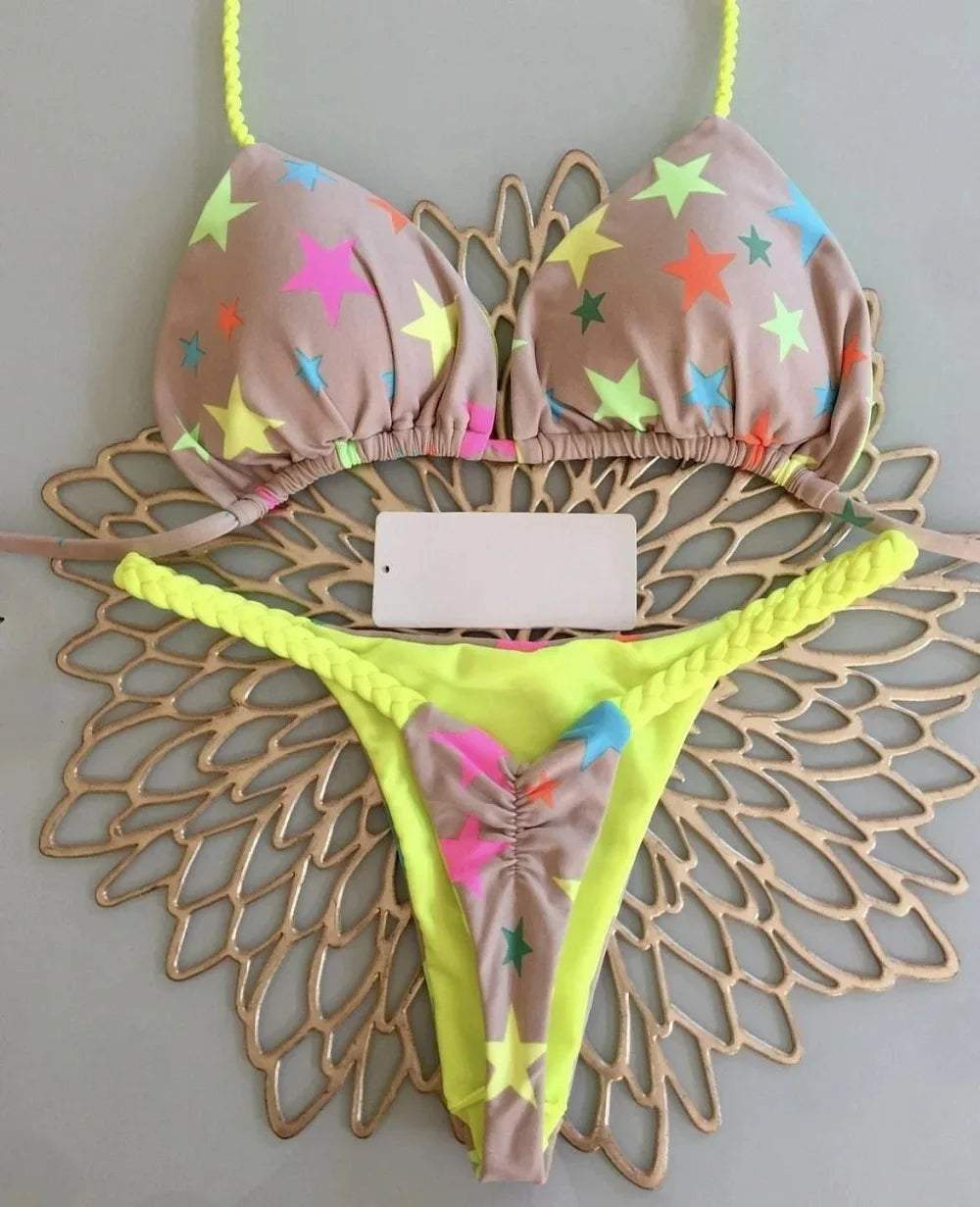 Bikini Mujer Estampado | G-String Sexy 2 Piezas Verano Playa Vacaciones