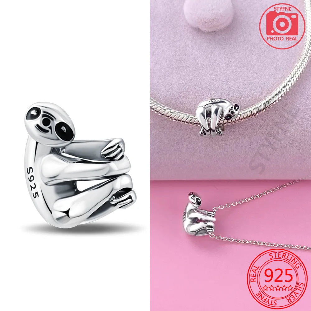 Charm Colgante Elefante y Perezoso en Plata 925 – Cuentas Caladas para Pulsera Original Mujer Joyería DIY