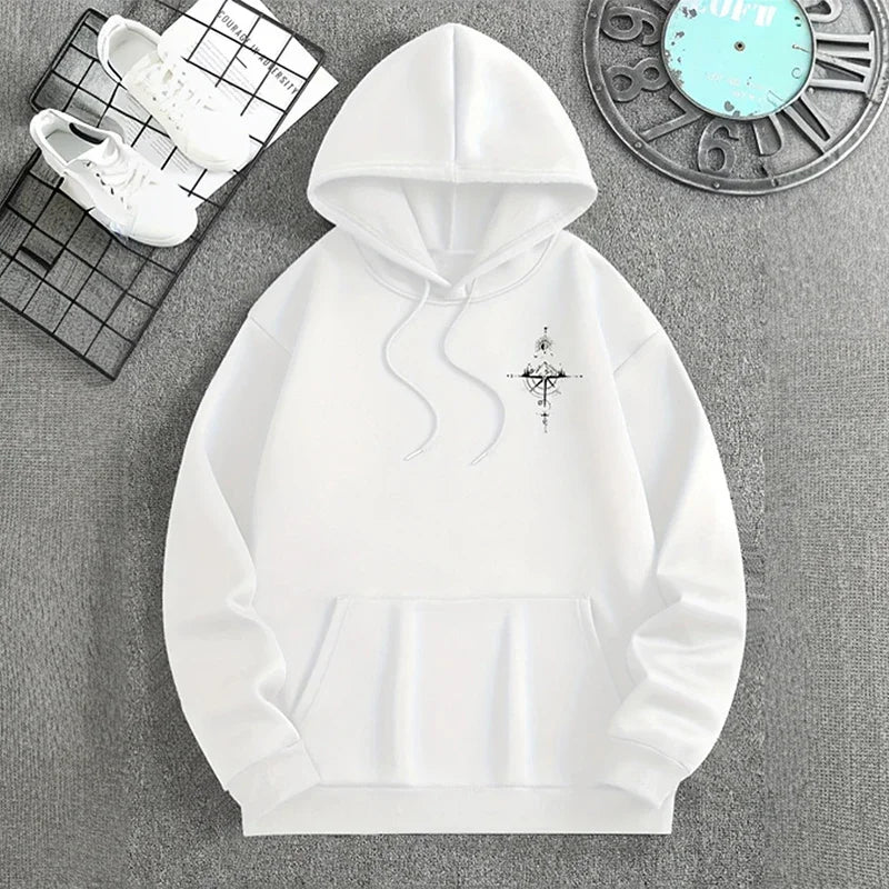 Hoodie Vintage Brújula – Sudadera con Capucha Hombre, Manga Larga, Estilo Casual Deportivo