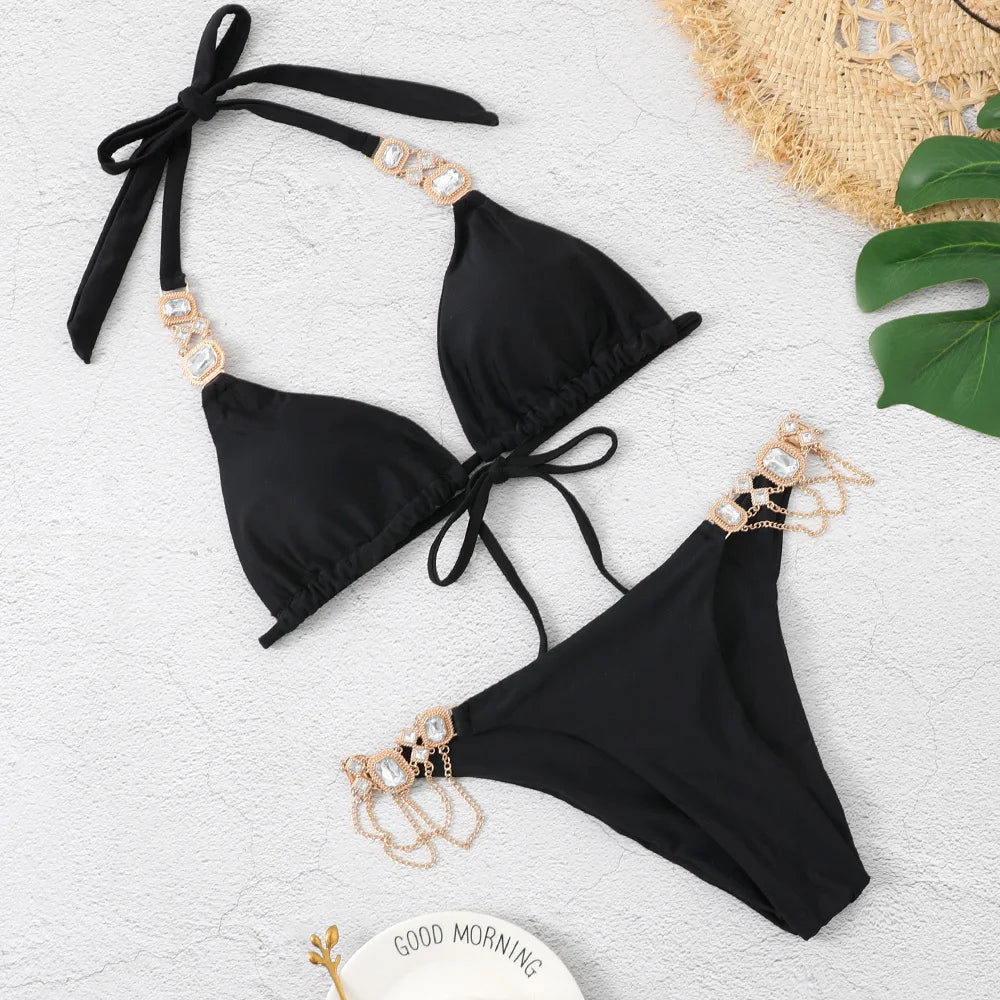 Bikini Sexy Mujer 2025 | Push-Up con Rhinestones Playa y Piscina