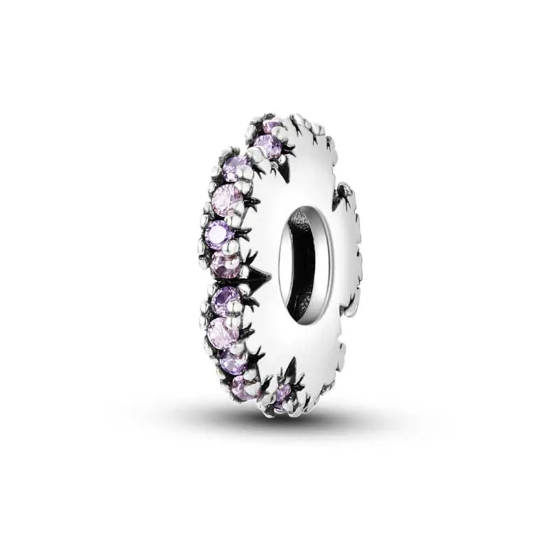 Charm separador redondo plata 925 con circonitas de colores – Compatible Pandora, joyería DIY elegante
