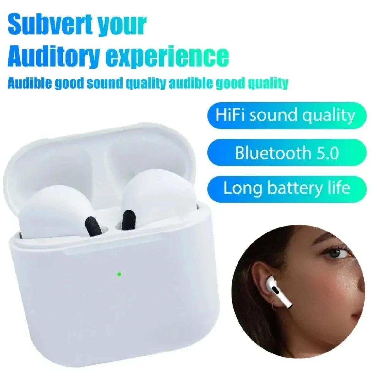 Pro4 TWS Bluetooth 5.3 – Auriculares Inalámbricos Deportivos con Micrófono, Estuche de Carga y Control Táctil