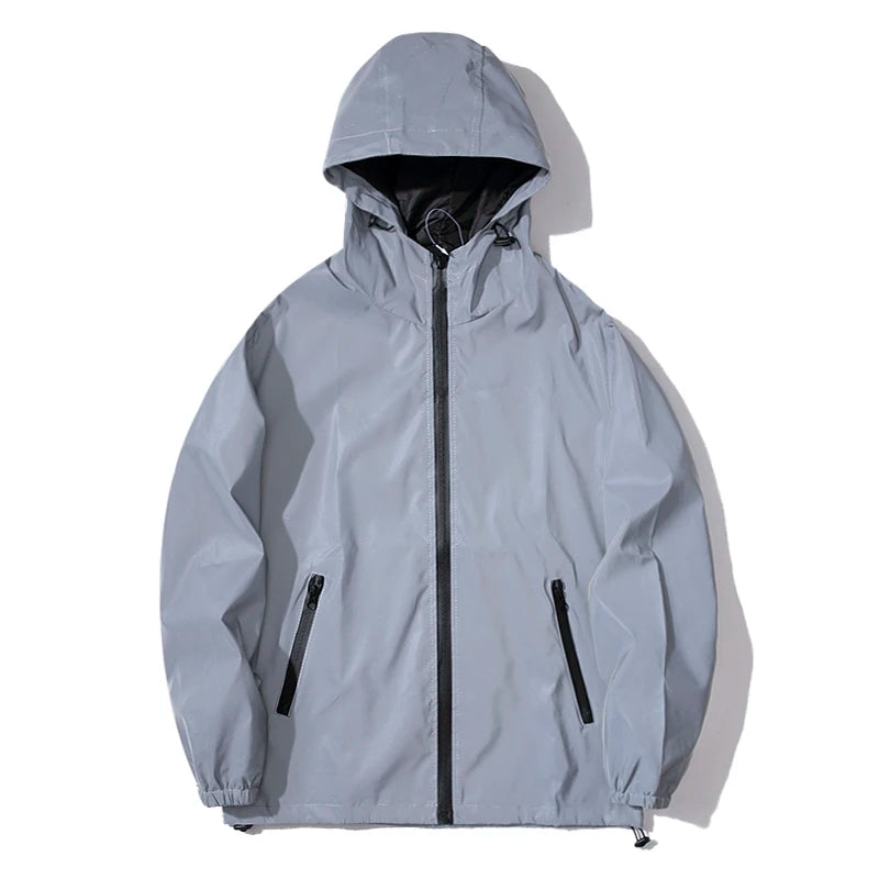 Chaqueta Rompevientos Unisex Reflectante con Capucha Impermeable Estilo Hip Hop