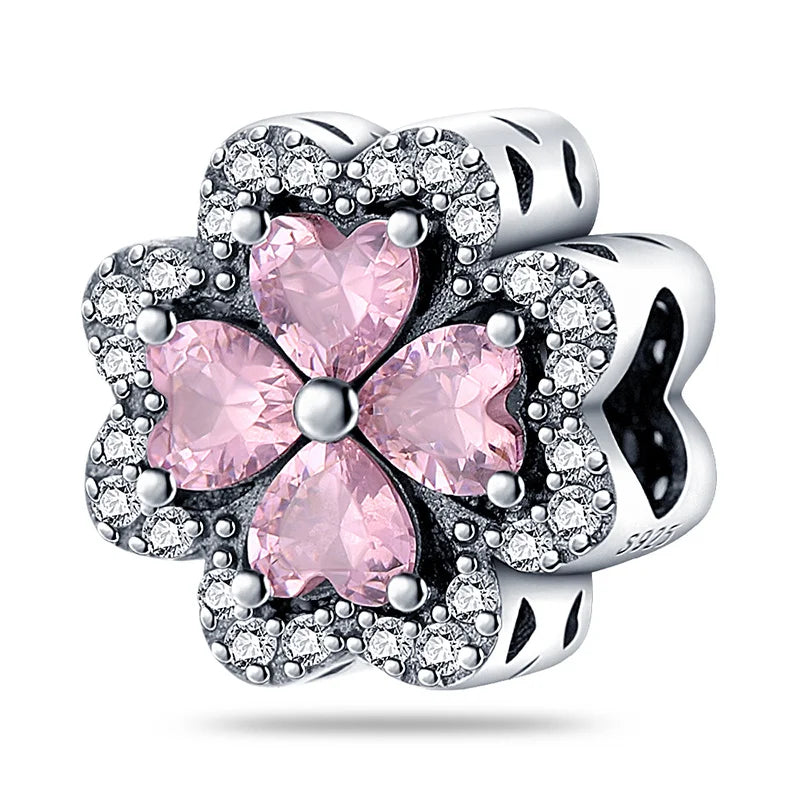 Charm de Plata S925 Mariquita de Siete Puntos y Trébol de la Suerte – Abalorio Colorido y Brillante para Pulseras Originales
