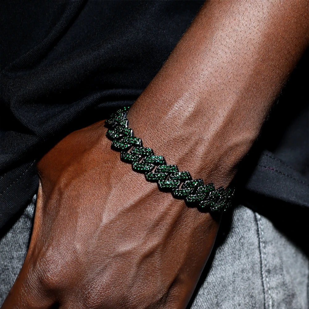 Pulsera Cuban Chain Iced Prong 14mm – Rhinestones Brillantes para Hombre y Mujer