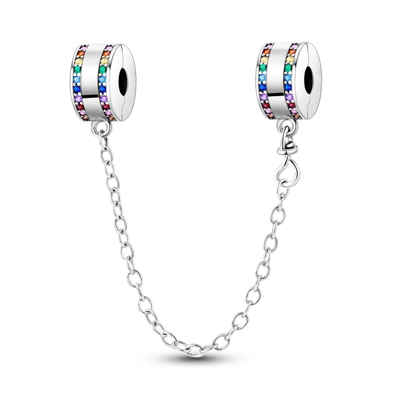 Charm Safety Chain Plata Plateada – Gato Rosa, Luna y Estrella para Pulsera o Collar DIY