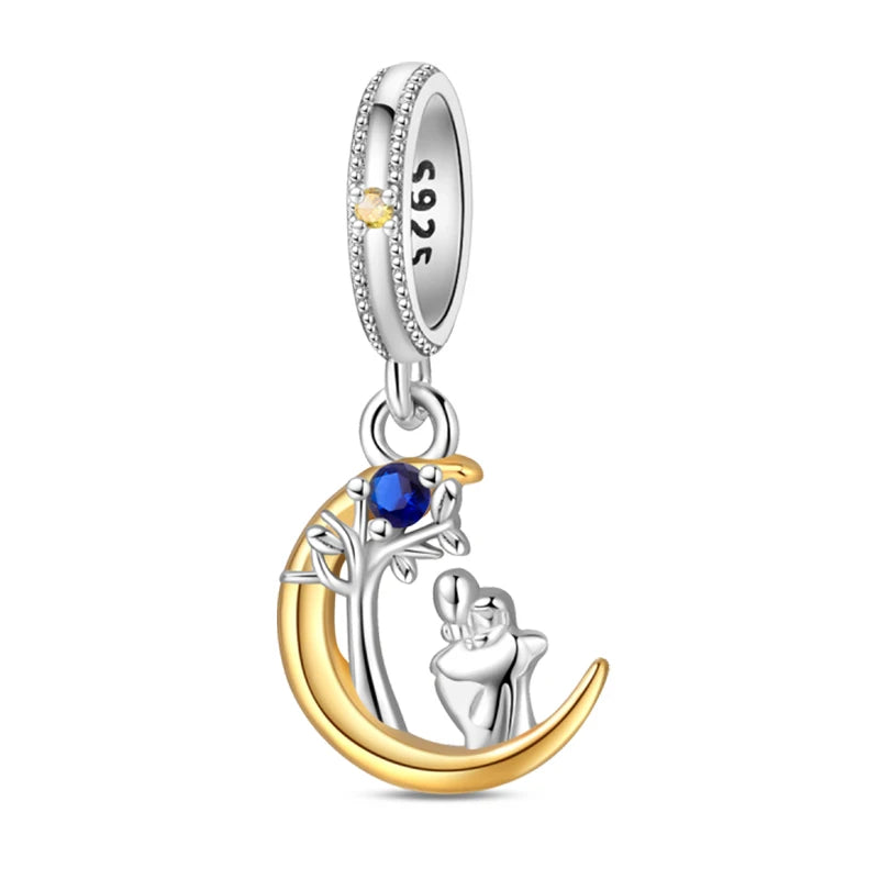 Charm Corazón Mamá e Hija en Plata 925 – Colgante Clásico para Pulseras Tipo Pandora, Regalo Día de la Madre