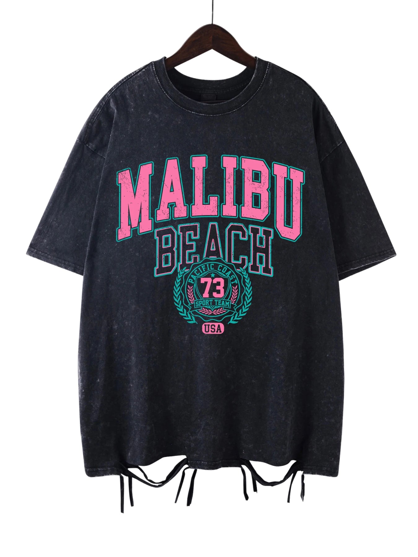Camiseta Oversize Malibu Beach | T-Shirt Algodón Estampado Letras Estilo Lavado