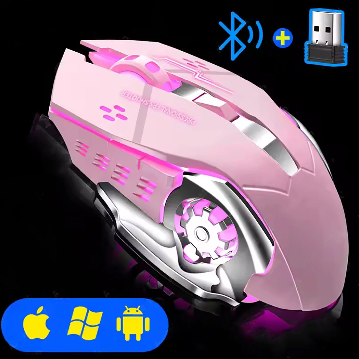 Ratón Inalámbrico Recargable Bluetooth + 2.4G con Retroiluminación – Mouse Gaming para PC, MacBook, Laptop, Tablet y Smartphone
