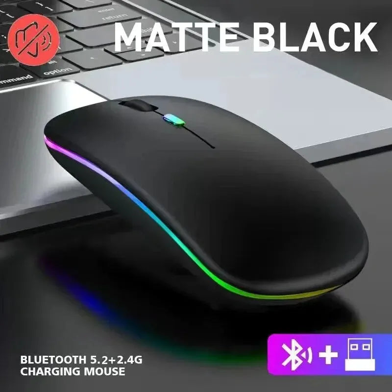 Mouse Inalámbrico RGB Recargable Bluetooth 3600DPI | Ergonómico Gaming con Retroiluminación LED