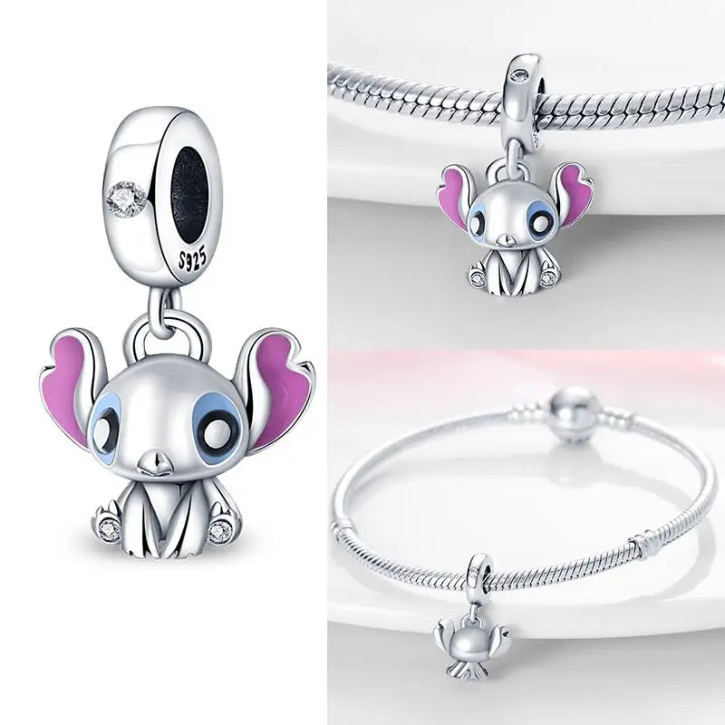 Collar, Aretes y Charm Disney Stitch | Compatible Pandora Pulsera Mujer DIY