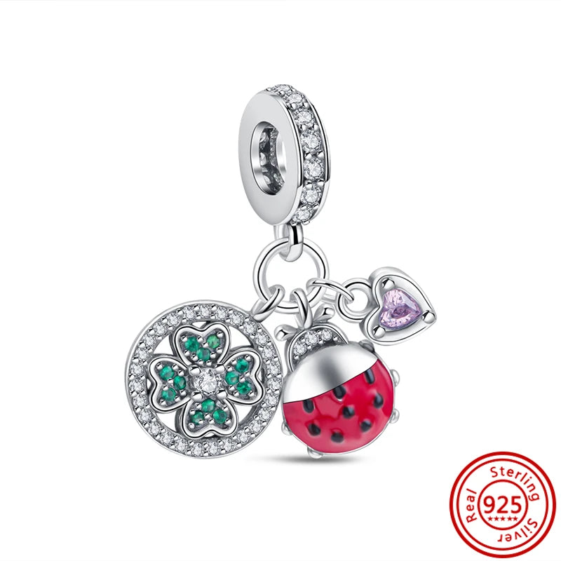 Charm trébol verde dopamina en plata 925 – Flor del bosque para pulsera DIY compatible Pandora mujer