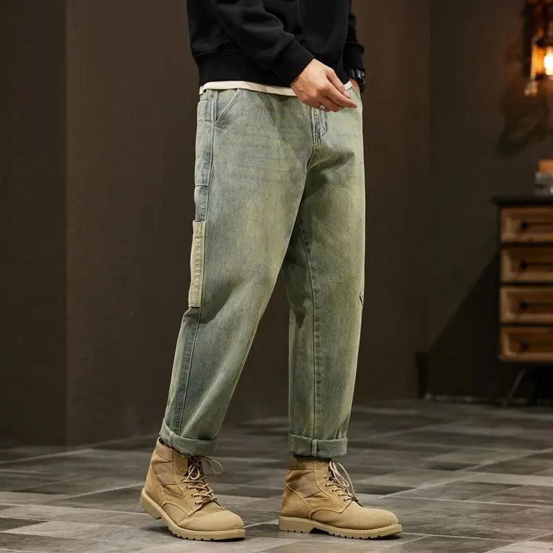 Jeans Baggy Hombre Anchos | Pantalones Vaqueros Oversize Retro Streetwear Patchwork Azul