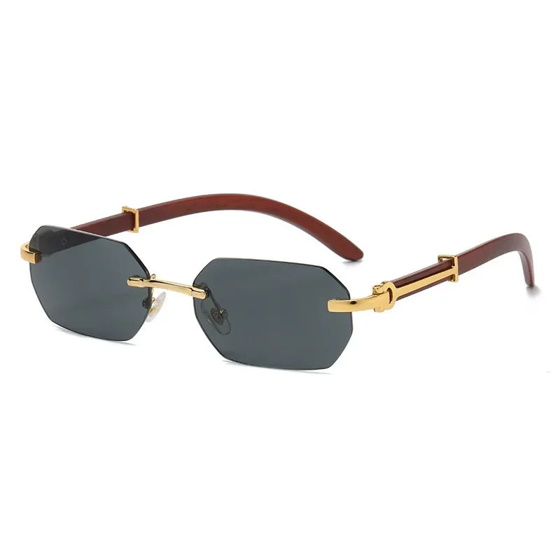 Gafas de Sol Sin Montura Unisex | Rectangulares Retro con Patas de Madera UV400