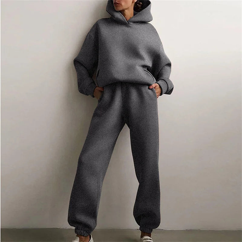 Conjunto Deportivo Mujer 2 Piezas | Sudadera Hoodie Oversize + Pantalón Largo Casual Otoño Invierno