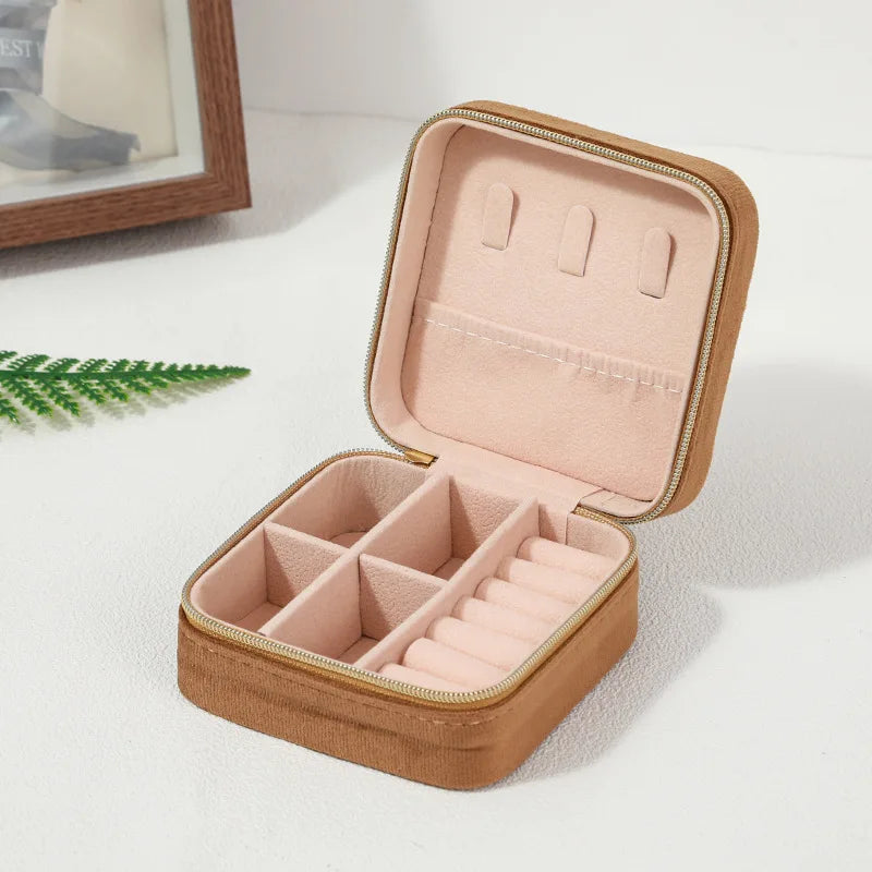 Estuche de Terciopelo para Joyería - Caja Organizadora Portátil con Cremallera para Anillos, Aretes y Collares