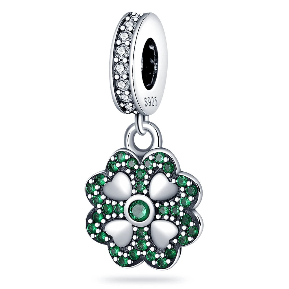 Charm trébol verde dopamina en plata 925 – Flor del bosque para pulsera DIY compatible Pandora mujer