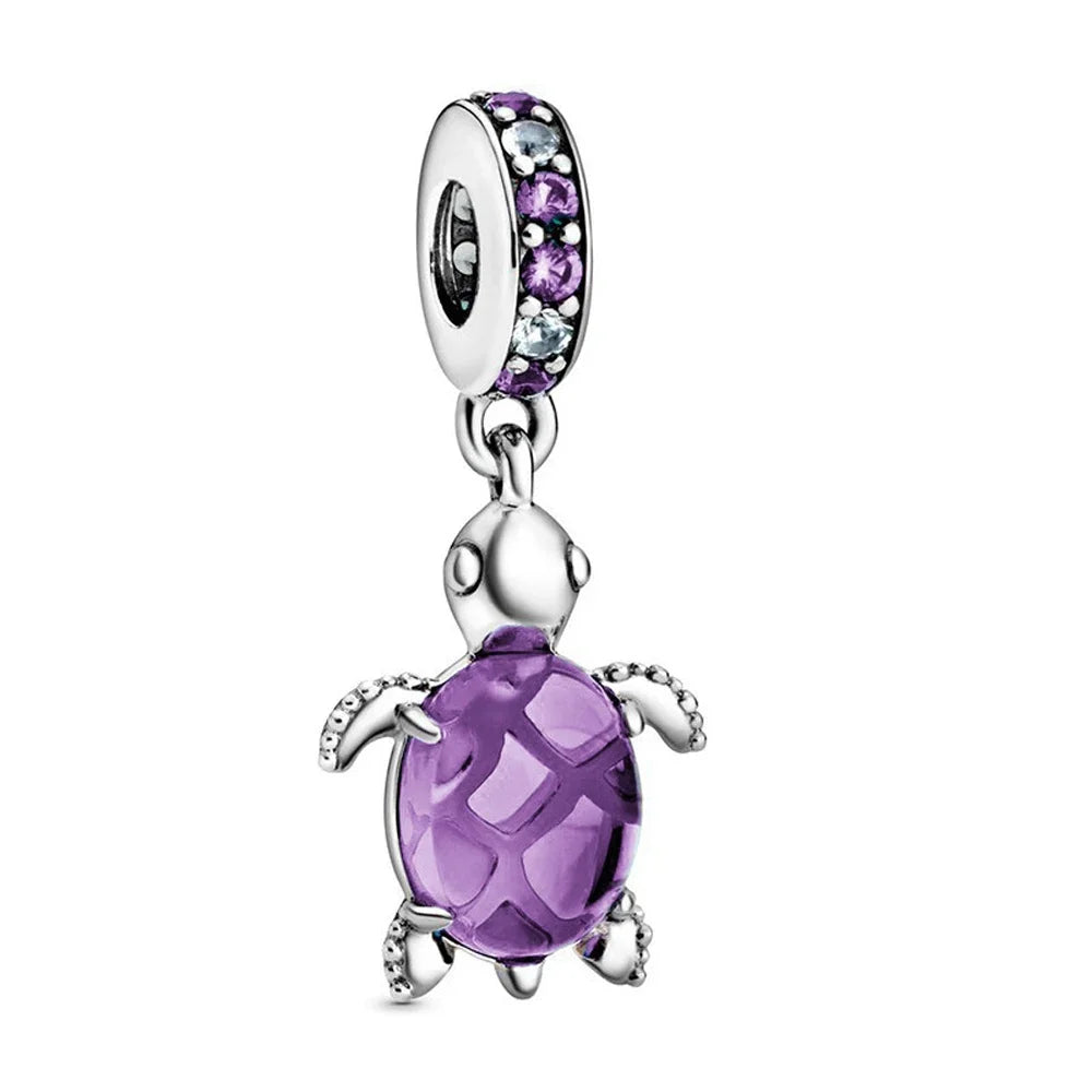 Charm Tortuga Marina con Circón Azul 925 Plata | Compatible Pandora Pulsera Mujer DIY