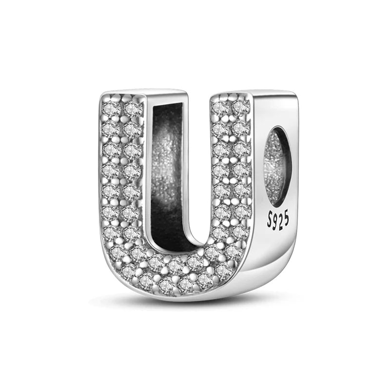 Charm letra alfabeto A-Z con circonias rosas en plata 925 – Abalorio elegante para pulseras tipo Pandora, joyería DIY personalizada