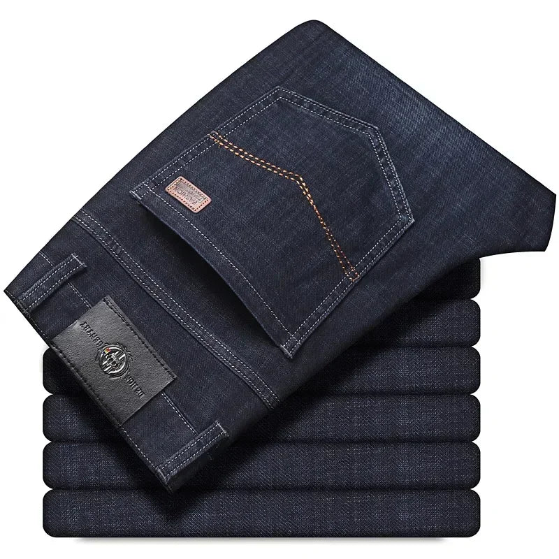 New Men's Casual Stretch Jeans Oversized Business Office Straight Leg Pants Fashion Classic Style Denim Trousers for Male