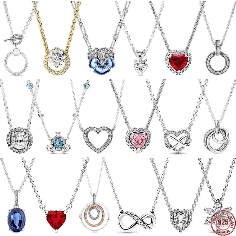 Collar colgante corazón redondo plata 925 – Dije clásico brillante compatible Pandora