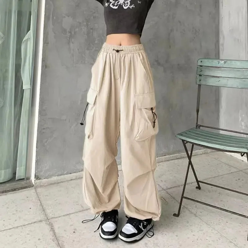 Pantalón Retro Americano Mujer | Pantalón Holgado de Pierna Recta con Puño Ajustado Estilo Streetwear Verano