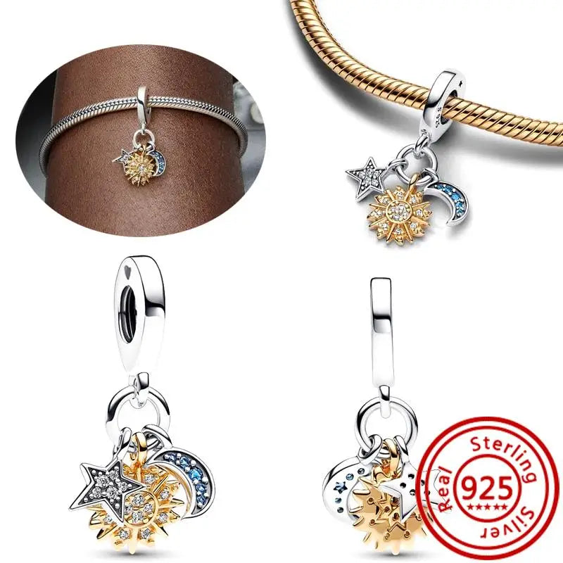 Charm Espacio y Galaxia en Plata 925 – Abalorios Astronauta, Planeta y Estrellas para Pulsera Original Mujer