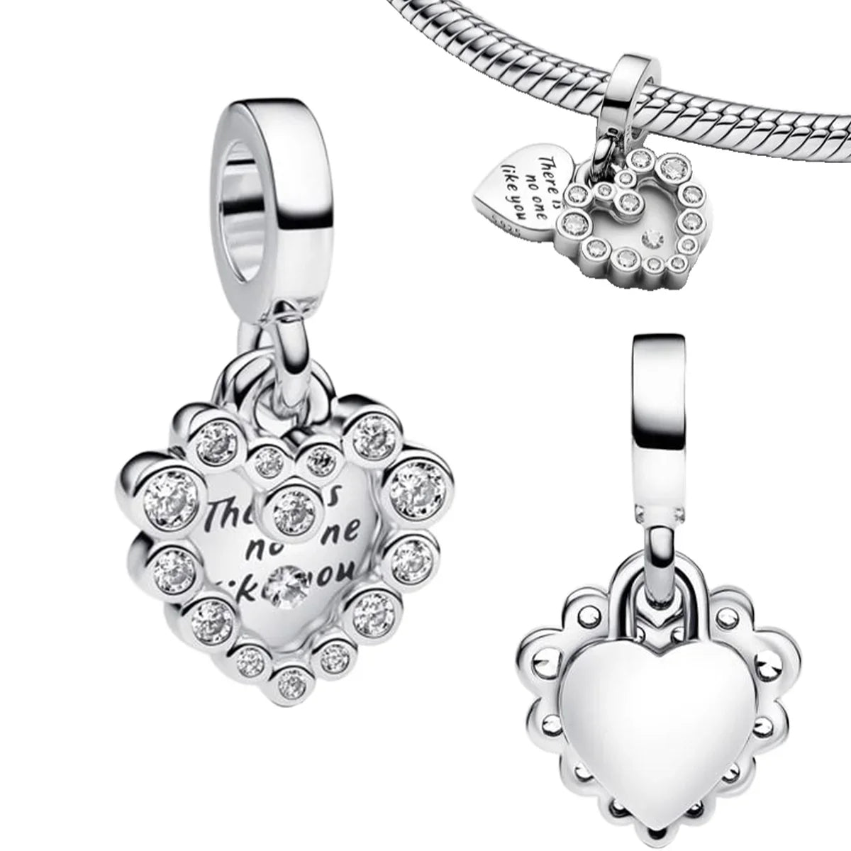 Charm Plata 925 Colgante Rosa Mariposa Corazón Flor Pájaro | Dije Para Pulsera Pandora Compatible