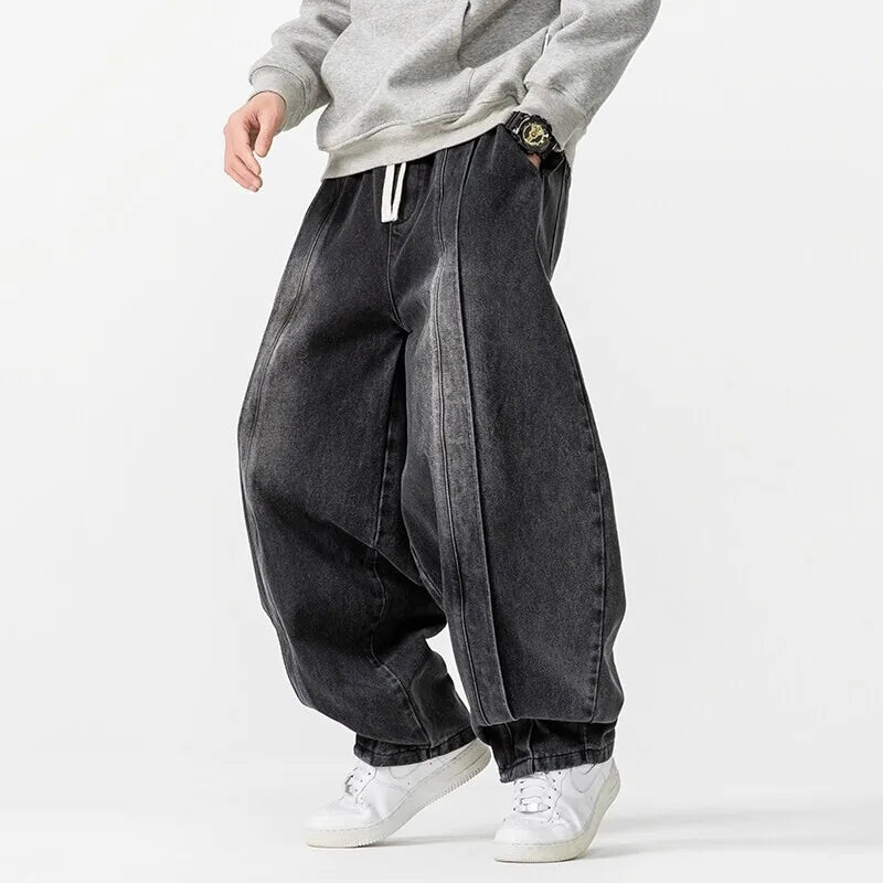 Pantalones Harem Vintage 2025 para Hombre – Jeans Holgados Hip Hop Pierna Ancha Recta Oversize con Cintura Elástica