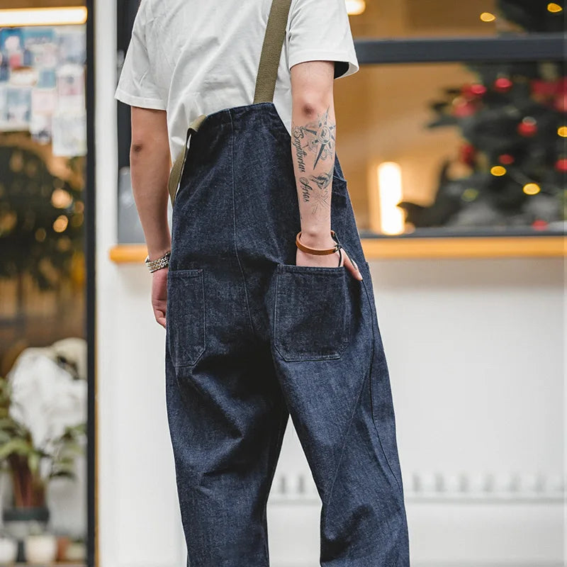 Overol Denim Unisex Vintage – Jumpsuit Baggy Azul Marino Oversize Pierna Ancha para Hombre y Mujer Ropa para Pareja