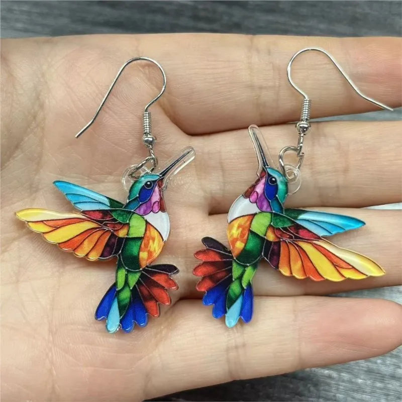 Aretes de Colibrí Coloridos – Pendientes Colgantes de Moda para Mujer, Joyería Animal Original y Divertida